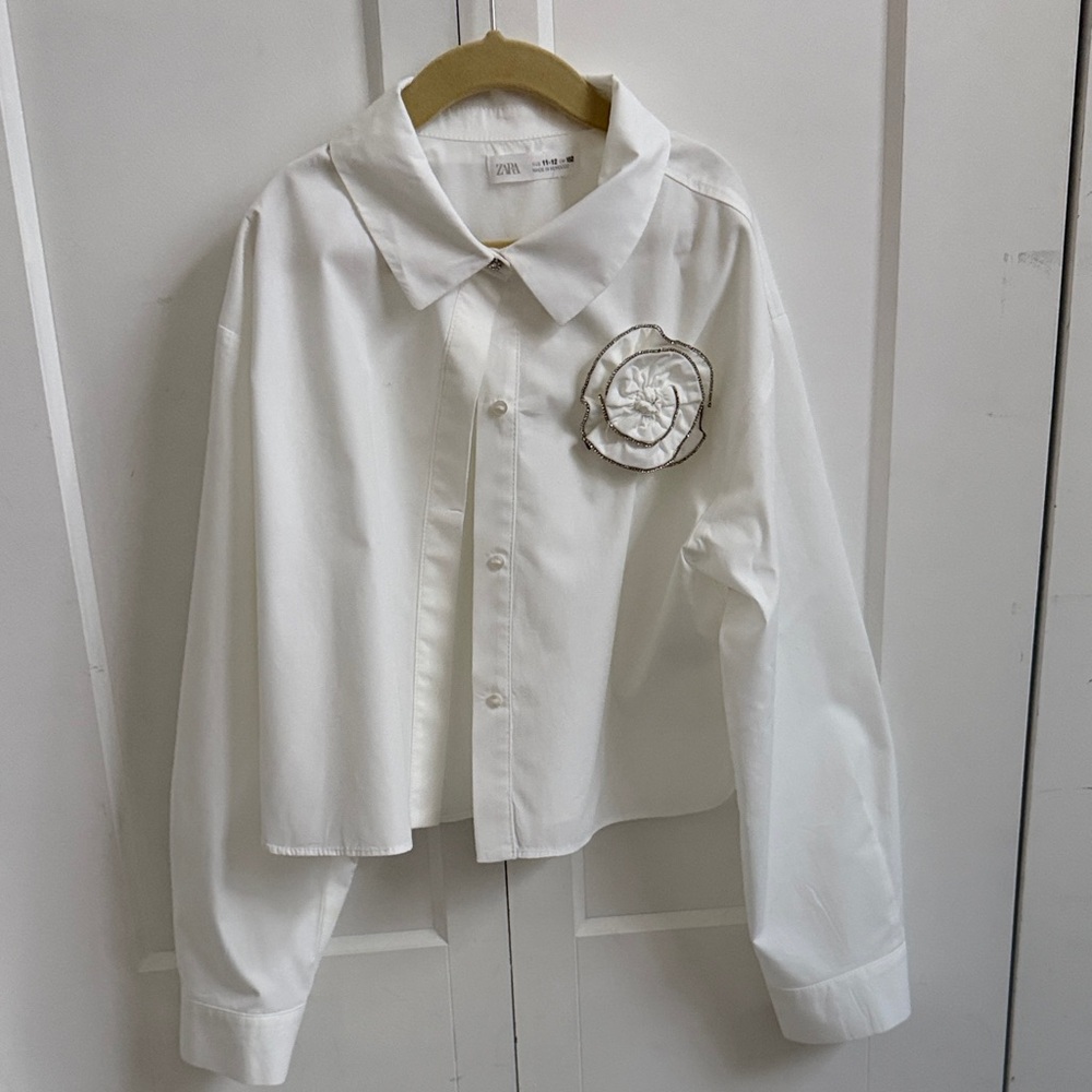 Zara White Shirt with Floral Detail